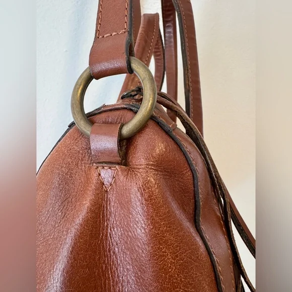 NOONDAY COLLECTION “Monterey” Russet Brown Leather Satchel with fringe - Picture 7 of 12
